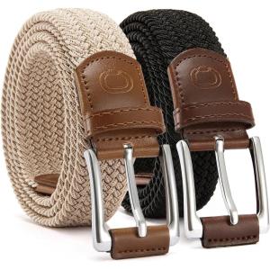 image:imageCHAOREN Stretch Belt Men 2 Pack  1 38 Braided Golf Belts For Men  Casual Elastic For Pants and JeansBeige  Black