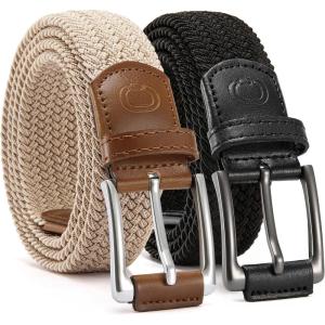 image:imageCHAOREN Stretch Belt Men 2 Pack  1 38 Braided Golf Belts For Men  Casual Elastic For Pants and JeansBlack  Beige