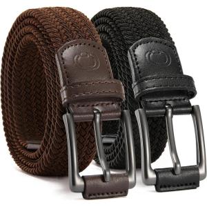 image:imageCHAOREN Stretch Belt Men 2 Pack  1 38 Braided Golf Belts For Men  Casual Elastic For Pants and JeansBlack  Dark Brown