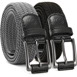 image:imageCHAOREN Stretch Belt Men 2 Pack  1 38 Braided Golf Belts For Men  Casual Elastic For Pants and JeansBlack  Dark Grey