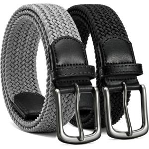 image:imageCHAOREN Stretch Belt Men 2 Pack  1 38 Braided Golf Belts For Men  Casual Elastic For Pants and JeansBlack  Grey