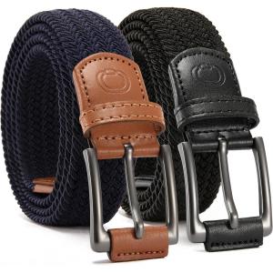 image:imageCHAOREN Stretch Belt Men 2 Pack  1 38 Braided Golf Belts For Men  Casual Elastic For Pants and JeansBlack  Navy Blue