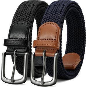 image:imageCHAOREN Stretch Belt Men 2 Pack  1 38 Braided Golf Belts For Men  Casual Elastic For Pants and JeansNavy Blue  Black