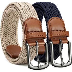 image:imageCHAOREN Stretch Belt Men 2 Pack  1 38 Braided Golf Belts For Men  Casual Elastic For Pants and JeansNavy Blue  Khaki