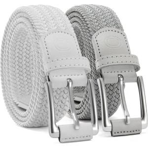 image:imageCHAOREN Stretch Belt Men 2 Pack  1 38 Braided Golf Belts For Men  Casual Elastic For Pants and JeansWhite  Grey