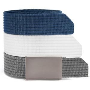image:imageCHAOREN Mens Belt  15 Nylon Webbing Belt with Quick Release Buckle  Adjustable Fit for Casual Work amp Military  One SizeBrushed Navy  White  Grey