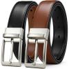 image:imageCHAOREN Reversible Mens Belt 1 Piece  Leather Belt Men for Dress Pants  Single Belt 2 ColorsBrownBright Sliver  Black