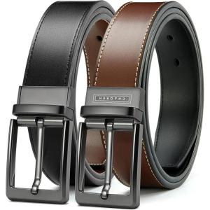 image:imageCHAOREN Reversible Mens Belt 1 Piece  Leather Belt Men for Dress Pants  Single Belt 2 ColorsCognacBlack