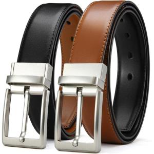 image:imageCHAOREN Reversible Mens Belt 1 Piece  Leather Belt Men for Dress Pants  Single Belt 2 ColorsTanBright Sliver  Black