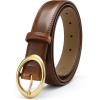 image:imageWomens Belt  CR Leather Belt Women Casual for Jeans Pants Dress  Belts with Gold Buckle for Women FashionBrown