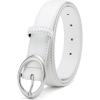 image:imageWomens Belt  CR Leather Belt Women Casual for Jeans Pants Dress  Belts with Gold Buckle for Women FashionSilver White