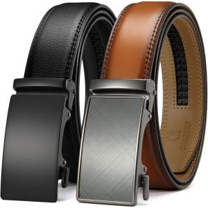 image:imageCHAOREN Leather Ratchet Belt Men 2 Pack  Customizable Fit Effortless Style 35mmBasic BlackWeaven Tan