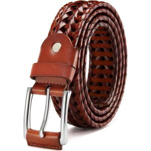 image:imageCHAOREN Mens Braided Leather Belt Casual Woven Leather Belt for Men 35mm Width for Dress Jeans GolfCognac