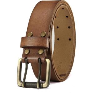 image:imageCHAOREN Work Belts for Men Heavy Duty  15 Full Grain Leather Belt Casual  Fully Adjustable Double ProngClassic Light Brown
