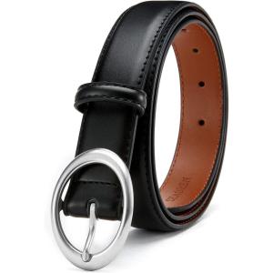 image:imageWomens Belt  CR Leather Belt Women Casual for Jeans Pants Dress  Belts with Gold Buckle for Women FashionSilver Black