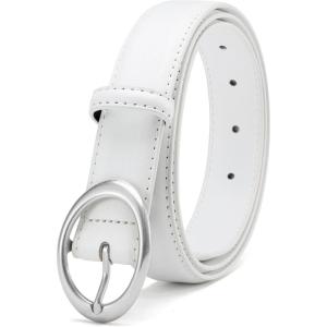 image:imageWomens Belt  CR Leather Belt Women Casual for Jeans Pants Dress  Belts with Gold Buckle for Women FashionSilver White
