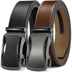 image:imageCHAOREN Leather Ratchet Belt Men 2 Pack  Customizable Fit Effortless Style 35mmCurved Charcoal DepictionCognac