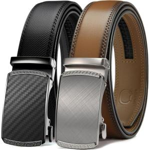 image:imageCHAOREN Mens Belt Leather Ratchet Belt 2 Pack  Customizable Fit Effortless Style 35mmCarbon Fiber BlackCharcoal Depiction Silver Tan