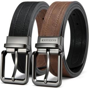 image:imageCHAOREN Reversible Belt Men 1 Piece  125 Leather Dress Belt  Trim to Fit for Elegant StyleLight BrownBlack Width 38mm