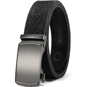 image:imageCHAOREN Mens Belt Leather Ratchet Belt  Customizable Fit Effortless Style 35mmElectroplated Silver  Full Grain Flower Black
