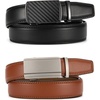 image:imageCHAOREN Leather Ratchet Belt Men 2 Pack  Adjustable Fit Dress Belt  Automatic Slide Buckle Precise MicroAdjust Trim to Fit Business amp Casual Wear GiftBoxedCharcoal Depiction BlackTan