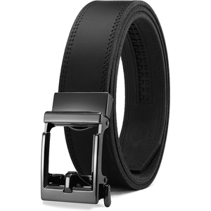 image:imageCHAOREN Ratchet Belt Men  1 38 Mens Belt Leather for Casual Jeans  Smooth Sliding Track Microadjustable Trim to Fit Daily Wear Gift BoxFull Grain Black