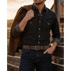 image:imageCHAOREN Mens Belts Casual for Jeans  FullGrain Leather Durable CowhideFloral Brown  Distressed Gun