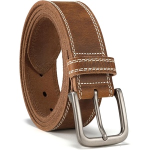 image:imageCHAOREN Mens Belts Casual for Jeans  FullGrain Leather Durable CowhideBrown  Distressed Silver