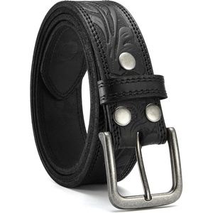 image:imageCHAOREN Mens Belts Casual for Jeans  FullGrain Leather Durable CowhideFloral Black  Distressed Gun