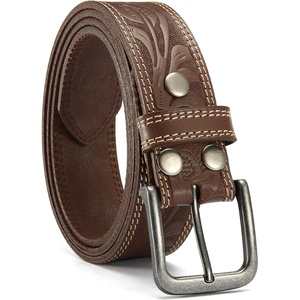 image:imageCHAOREN Mens Belts Casual for Jeans  FullGrain Leather Durable CowhideFloral Brown  Distressed Gun