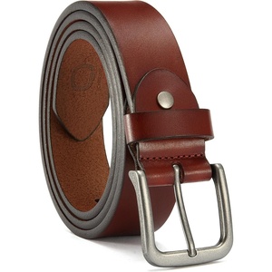 image:imageCHAOREN Mens Belts Casual for Jeans  FullGrain Leather Durable CowhideItalian Chestnut  Distressed Silver