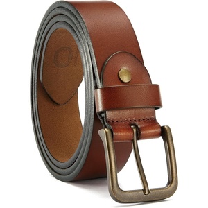 image:imageCHAOREN Mens Belts Casual for Jeans  FullGrain Leather Durable CowhideItalian Cognac  Distressed Gold