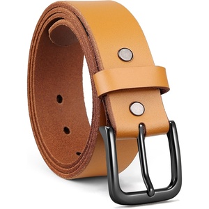 image:imageCHAOREN Mens Belts Casual for Jeans  FullGrain Leather Durable CowhideLight Brown K  Gun