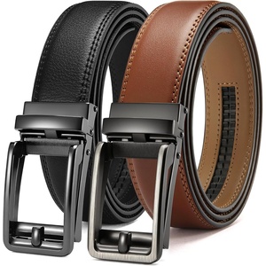 image:imageCHAOREN Click Belts for Men 2 Pack  1 38 Leather Ratchet BeltGunBrown