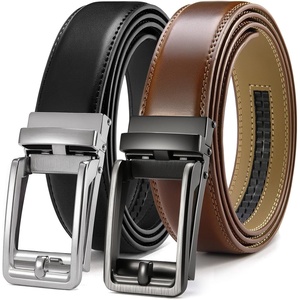 image:imageCHAOREN Click Belts for Men 2 Pack  1 38 Leather Ratchet BeltSilverCognac