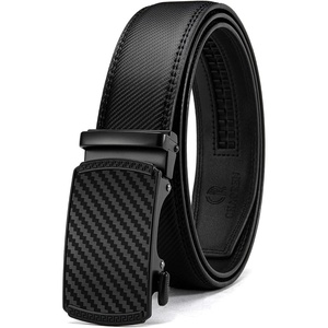 image:imageCHAOREN Leather Ratchet Belt for Men  Mens Dress belt 1 38Carbon Fiber  Black