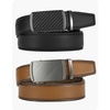 image:imageCHAOREN Mens Belt 2 Pack  Leather Ratchet Belt for Dress Pants 35mmCarbon Fiber BlackCharcoal Depiction Silver Tan
