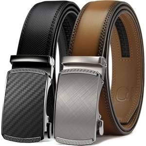 image:imageCHAOREN Mens Belt 2 Pack  Leather Ratchet Belt for Dress Pants 35mmCarbon Fiber BlackCharcoal Depiction Silver Tan
